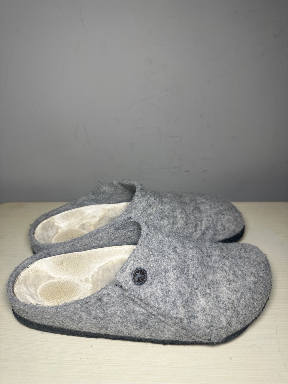 Birkenstock light Gray Wool Felt Slip-On zermatt Slippers Cozy Indoor Mules
